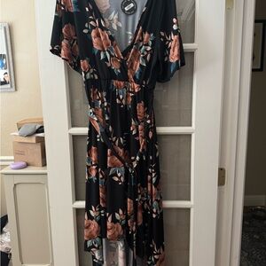 Chic Black Floral High Low Dress